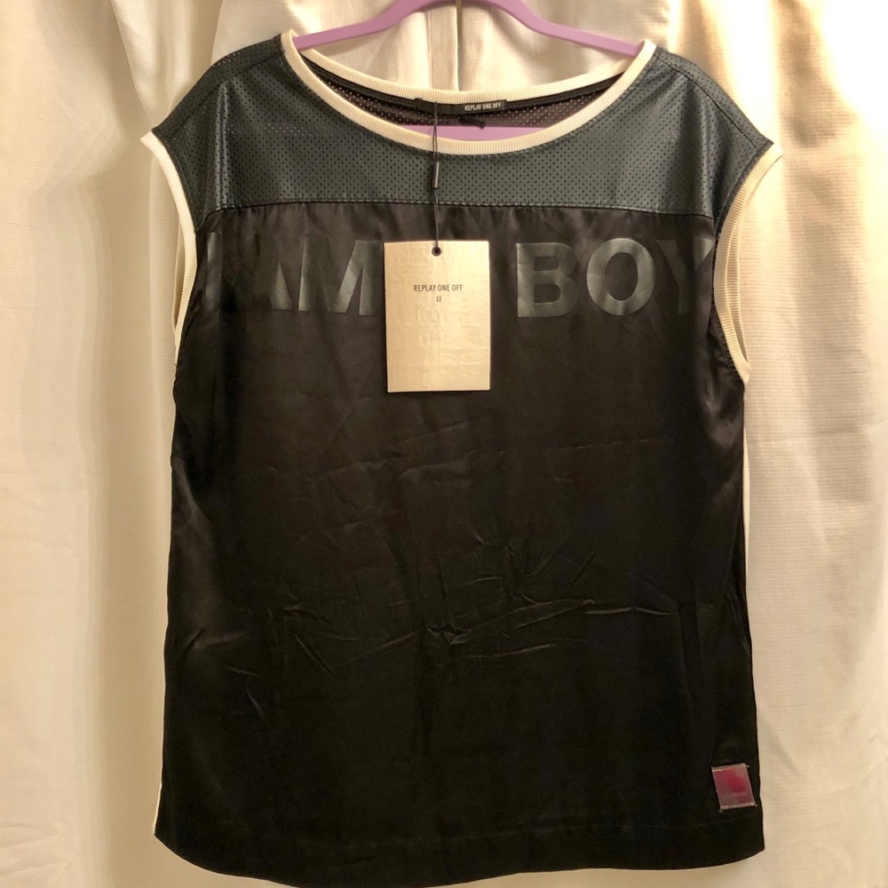 Replay silk and leather T-shirt - Picture 3 of 5